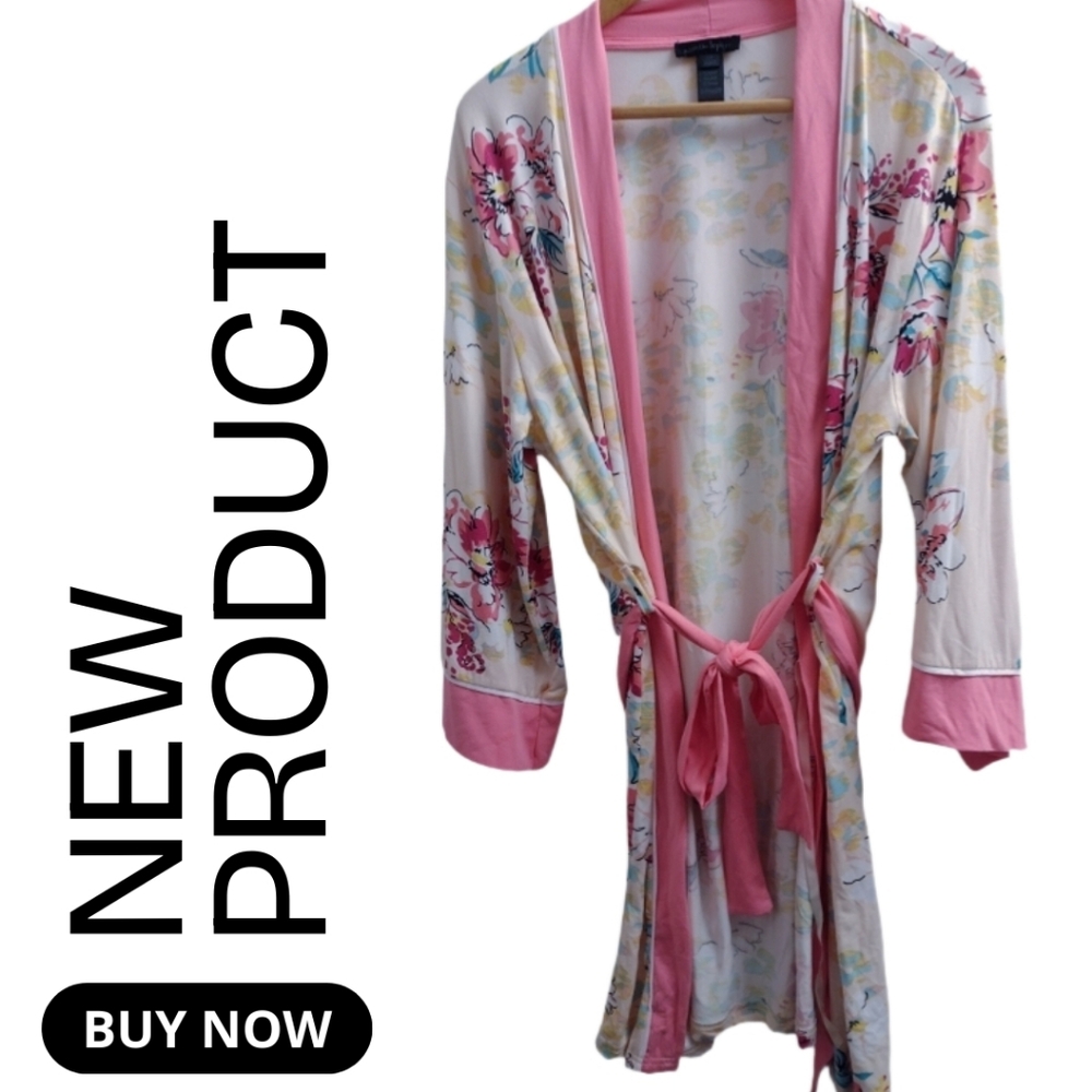 NEW Nanette Lepore Floral Print Women's Robe Pink and Yellow